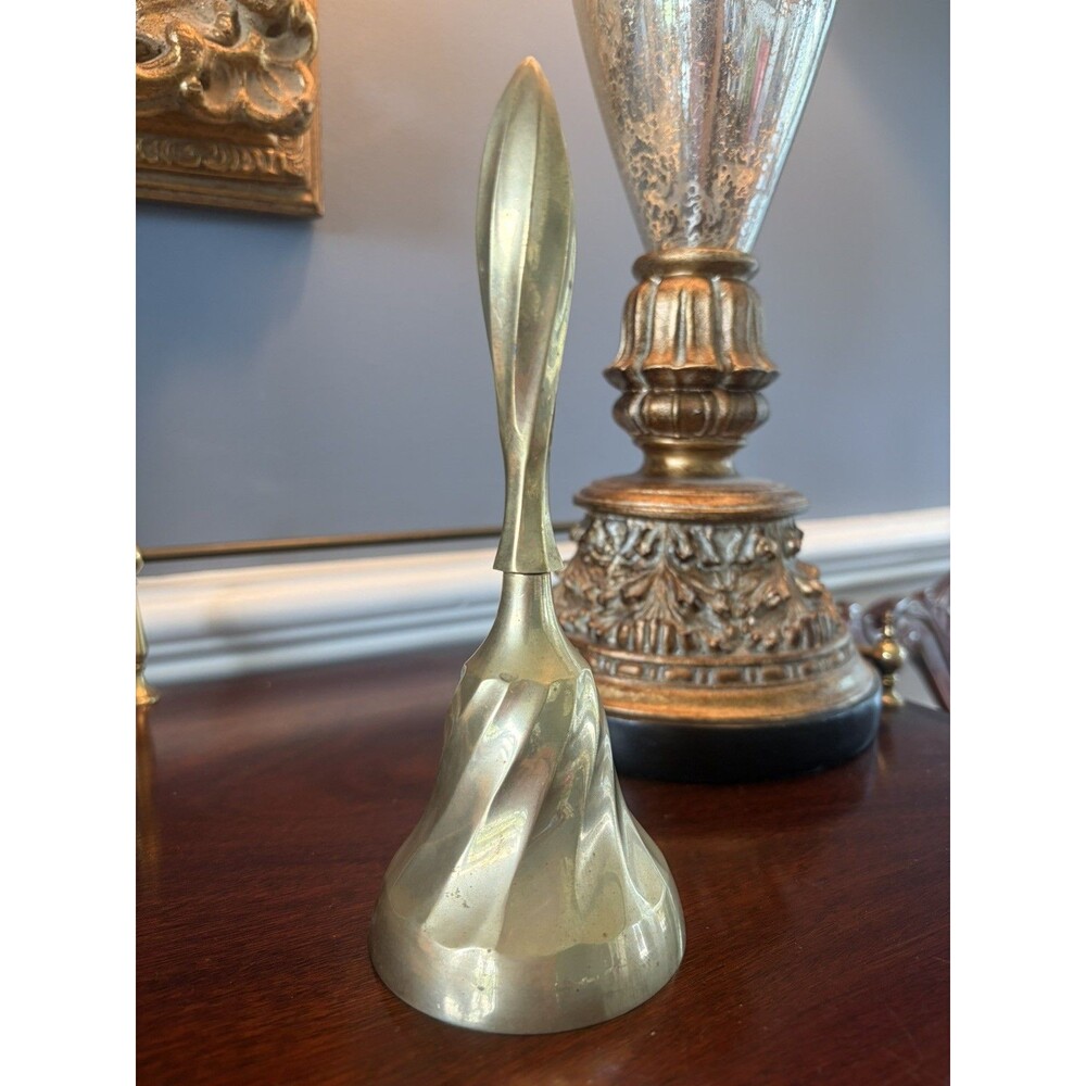 Tall Vintage Solid Brass Service Bell 7.75" Loud Dinner School Hand Bell